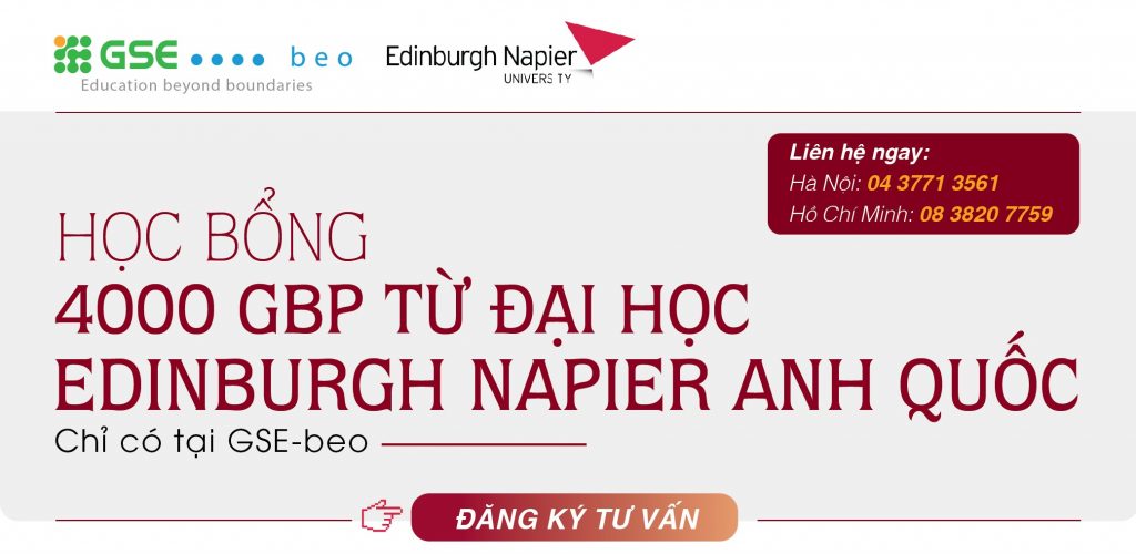 HỌC BỔNG LÊN ĐẾN 4000GBP TỪ TRƯỜNG ĐẠI HỌC EDINBURGH NAPIER, ANH QUỐC