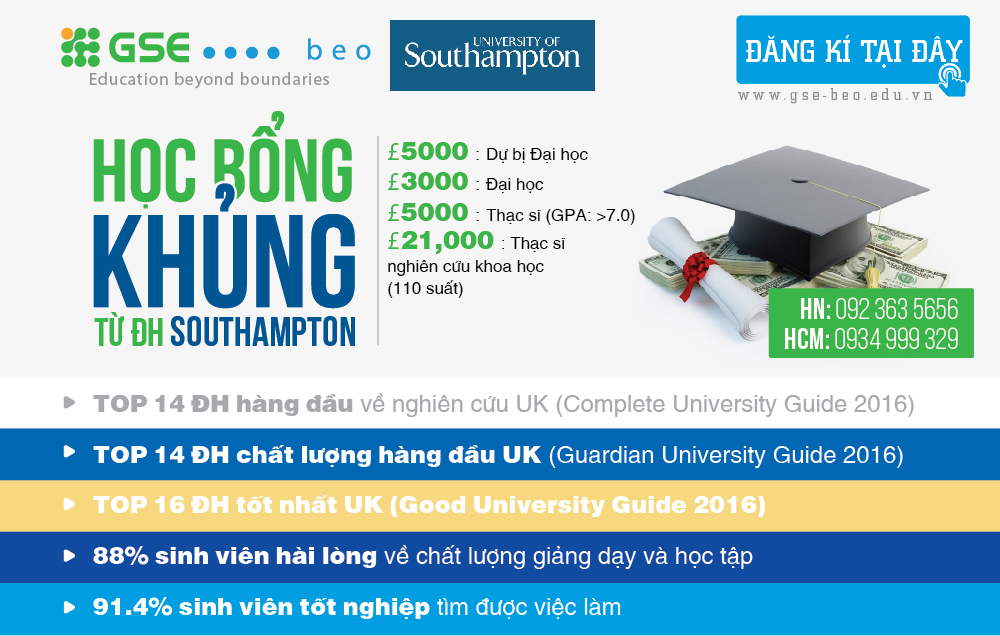 Southampton- ĐH danh tiếng Anh Quốc với học bổng cao