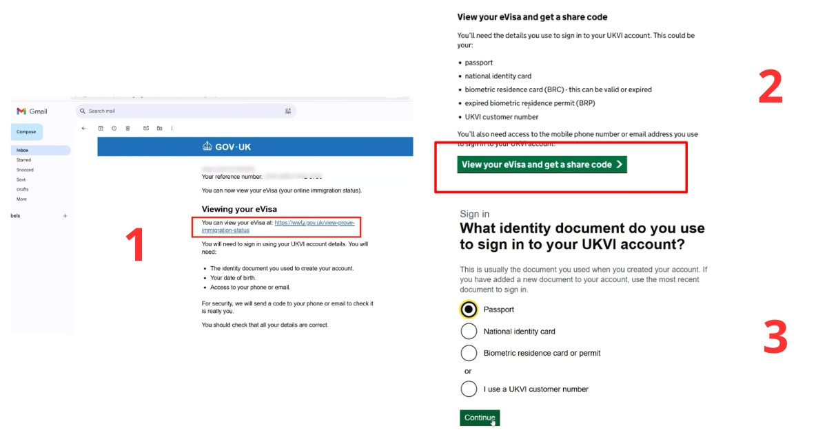 Mở email thông báo eVisa từ GOV.UK