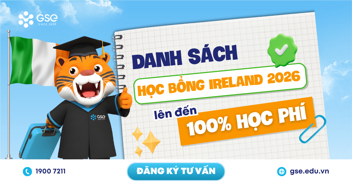 Danh sách học bổng Ireland 2026 lên đến 100% học phí